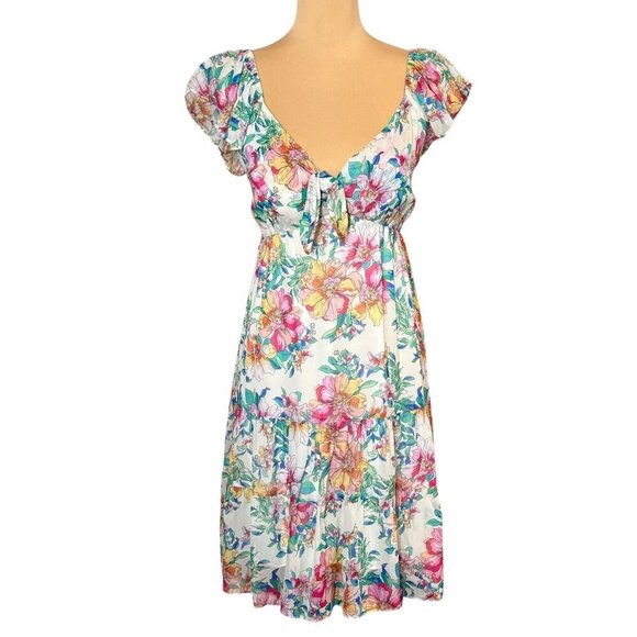 NWT Hale Bob Tiered Babydoll Dress Sz.S Floral Chiffon Flatter Sleeve Romantic - Picture 2 of 15